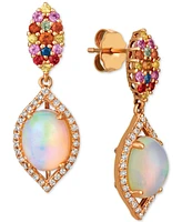 Le Vian Opal (1-5/8 ct. t.w.), Multi-Sapphire (1/2 ct. t.w.) and Diamond (1/4 ct. t.w.) Drop Earrings in 14k Rose Gold