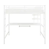 Premium Metal Full Size Loft Bed with Wood Workstation - White