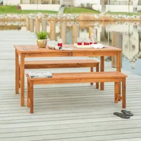 Outdoor Classic Contemporary Acacia Wood Simple Patio 3-Piece Dining Set - Brown
