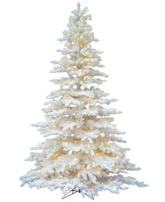 Vickerman 6.5' Flocked White Spruce Artificial Christmas Tree with 650 Warm White Led Lights