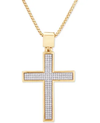 Diamond Cross 22" Pendant Necklace (1/2 ct. t.w.) in 14k Gold-Plated Sterling Silver or Sterling Silver (Also in Black Diamonds)