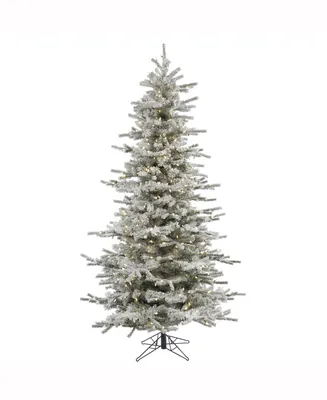 Vickerman 7.5' Flocked Sierra Fir Slim Artificial Christmas Tree with 700 Warm White Led Lights