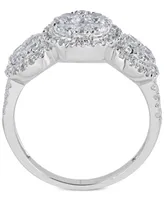 Diamond Halo Three Stone Cluster Ring (1-3/8 ct. t.w.) in 14k White Gold