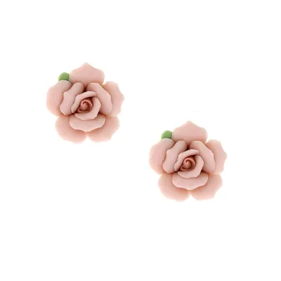 2028 Pink Porcelain Rose Post Earrings