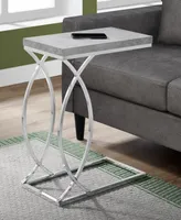 Monarch Specialties Chrome Metal Edgeside Accent Table in Grey Cement