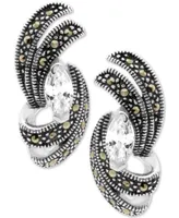 Cubic Zirconia & Marcasite Swirl Stud Earrings in Silver-Plate