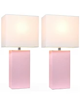 Elegant Designs 2 Pack Modern Leather Table Lamps with White Fabric Shades