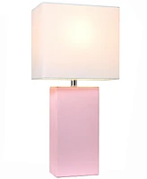 Elegant Designs Modern Leather Table Lamp with White Fabric Shade