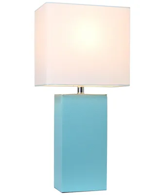Elegant Designs Modern Leather Table Lamp with White Fabric Shade