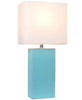 Elegant Designs Modern Leather Table Lamp with White Fabric Shade