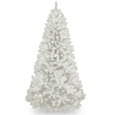 National Tree 7' North Valley White Spruce Hinged Tree with Glitter and 550 Clear Lights