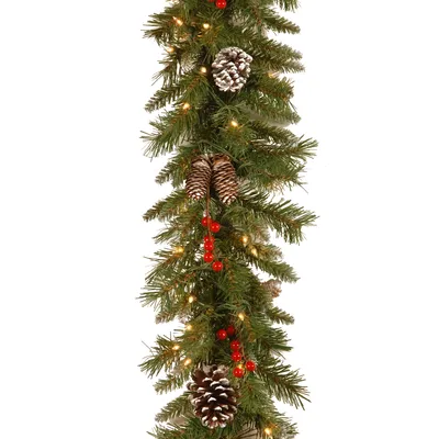 National Tree Company 9' x 10" Frosted Berry Garland with 100 Clear Lights