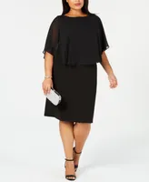 Connected Plus Chiffon Cape Sheath Dress