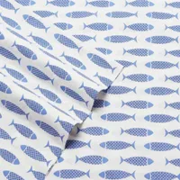 Nautica Woodblock Fish Cotton Percale Sheet Set Collection
