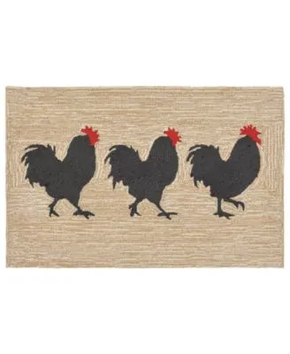 Liora Manne Front Porch Indoor Outdoor Roosters Neutral Area Rugs