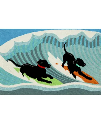 Liora Manne Front Porch Indoor/Outdoor Surfing Dogs Ocean 2'6" x 4' Area Rug