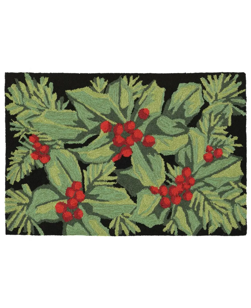 Liora Manne Front Porch Indoor/Outdoor Hollyberries Black 2' x 3' Area Rug