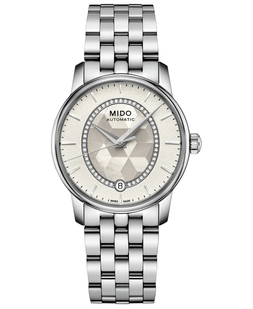 Mido Women's Swiss Automatic Baroncelli Diamond (1/10 ct. t.w.) Stainless Steel Bracelet Watch 33mm