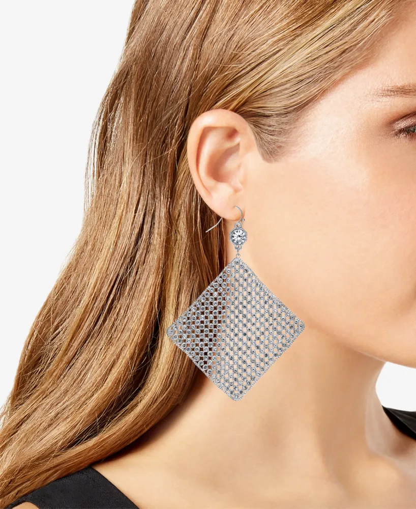 I.n.c. International Concepts Silver-Tone Crystal Diamond-Shape Sheet Drop Earrings, Created for Macy's