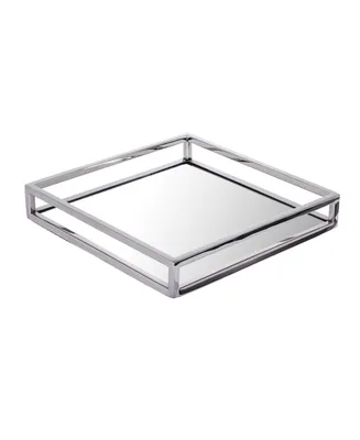 Classic Touch Large Square Mirrored Tray with Chrome Rails