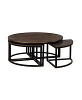 Alaterre Furniture Arcadia Wood 42" Round Coffee Table with Nesting Tables