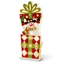 National Tree PreLit 17" Wooden Gift Box Snowman