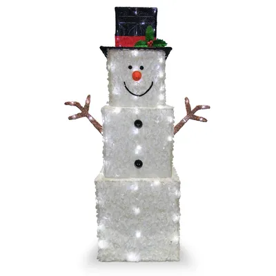 National Tree Company 42" Frosted White Fabric with Glitter Square Snowman with 120 Cool White Led Lights