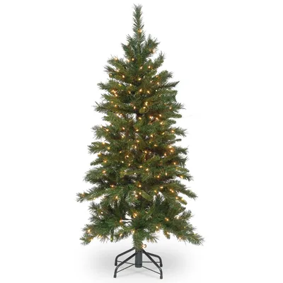 National Tree 4.5' Tiffany Slim Fir Hinged Tree with 250 Clear Lights