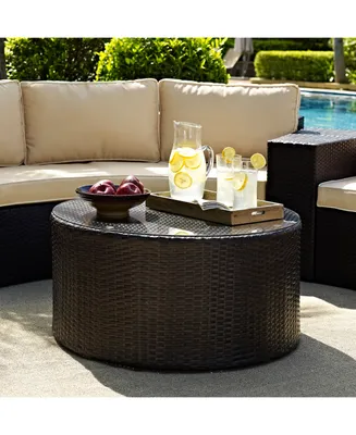 Catalina Outdoor Wicker Round Glass Top Coffee Table
