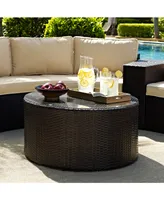 Catalina Outdoor Wicker Round Glass Top Coffee Table