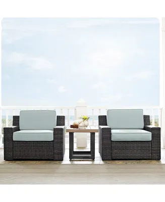 Beaufort 3 Piece Outdoor Wicker Seating Set With Mist Cushion - 2 Chairs, Side Table