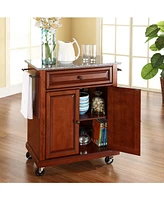 Solid Granite Top Portable Kitchen Cart Island