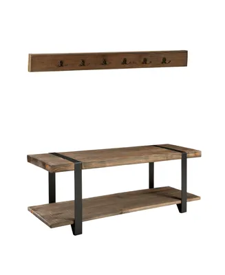 Modesto 48" Metal and Wood Storage Coat Hook with Bench