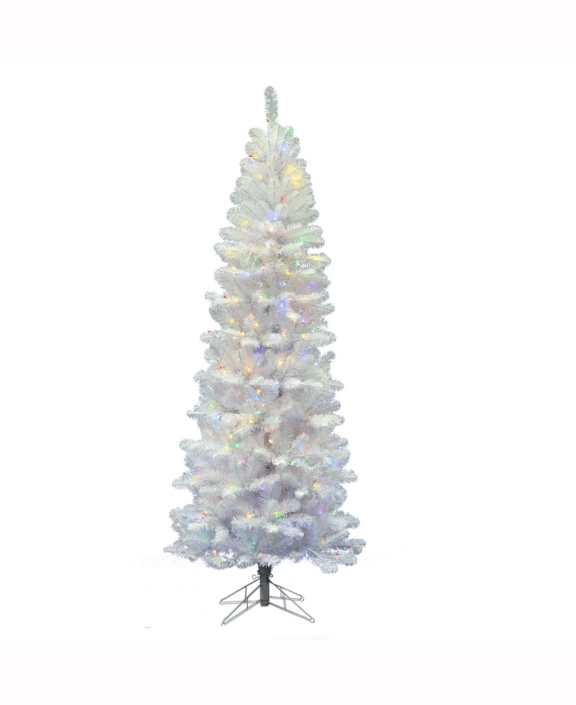 Vickerman ft White Salem Pencil Pine Artificial Christmas Tree With Multi-Colored Led Lights