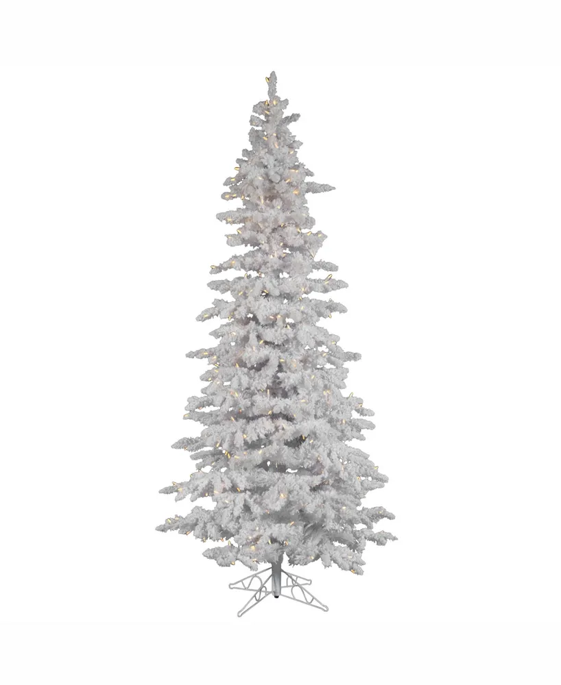 Vickerman 9 ft Flocked White Slim Artificial Christmas Tree With 750 Warm White Led Lights