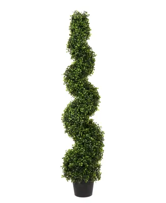 Vickerman 4' Artificial Potted Green Boxwood Spiral Tree