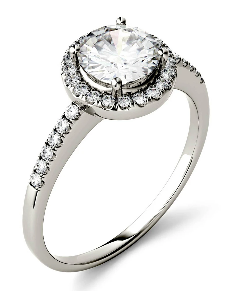 Moissanite Round Halo Ring (1-1/3 ct. t.w. Diamond Equivalent) 14k Gold or White Rose