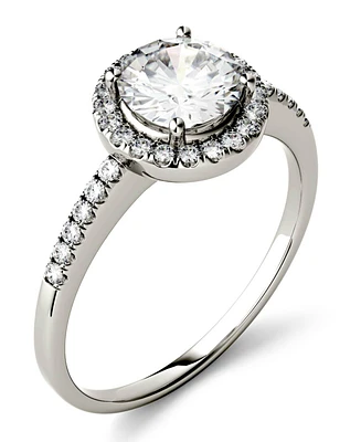 Moissanite Round Halo Ring (1-1/3 ct. t.w. Diamond Equivalent) 14k Gold or White Rose