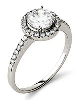 Moissanite Round Halo Ring (1-1/3 ct. t.w. Diamond Equivalent) 14k Gold or White Rose