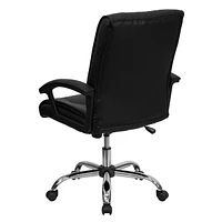 Mid-Back Black Leather Swivel Manager'S Chair With Arms