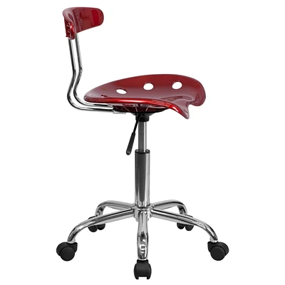 Vibrant Wine Red And Chrome Swivel Task Chair With Tractor Seat