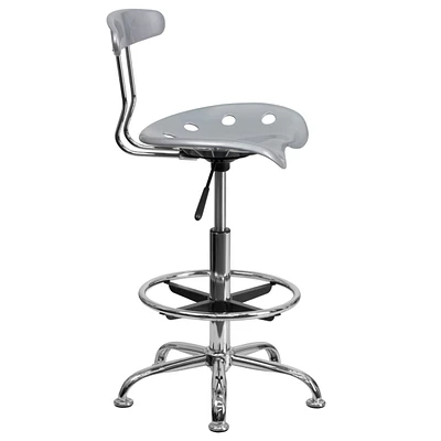 Vibrant Silver And Chrome Drafting Stool With Tractor Seat