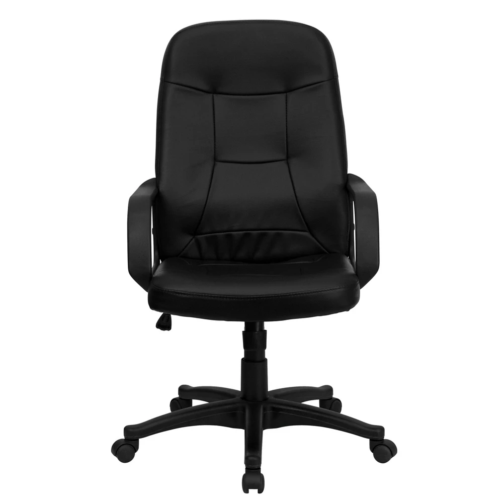 High Back Black Glove Vinyl Executive Swivel Chair With Arms