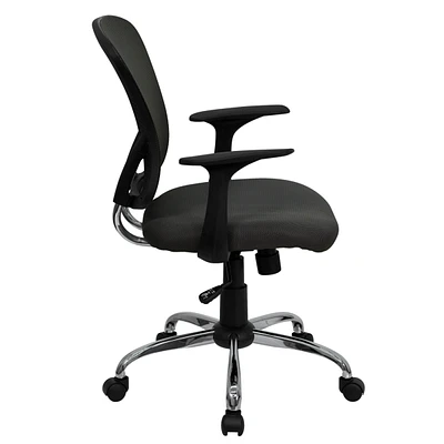 Mid-Back Dark Gray Mesh Swivel Task Chair With Chrome Base And Arms