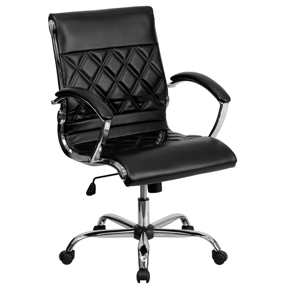 Mid-Back Designer Leather Executive Swivel Chair With Chrome Base And Arms