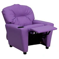 Contemporary Lavender Vinyl Kids Recliner With Cup Holder
