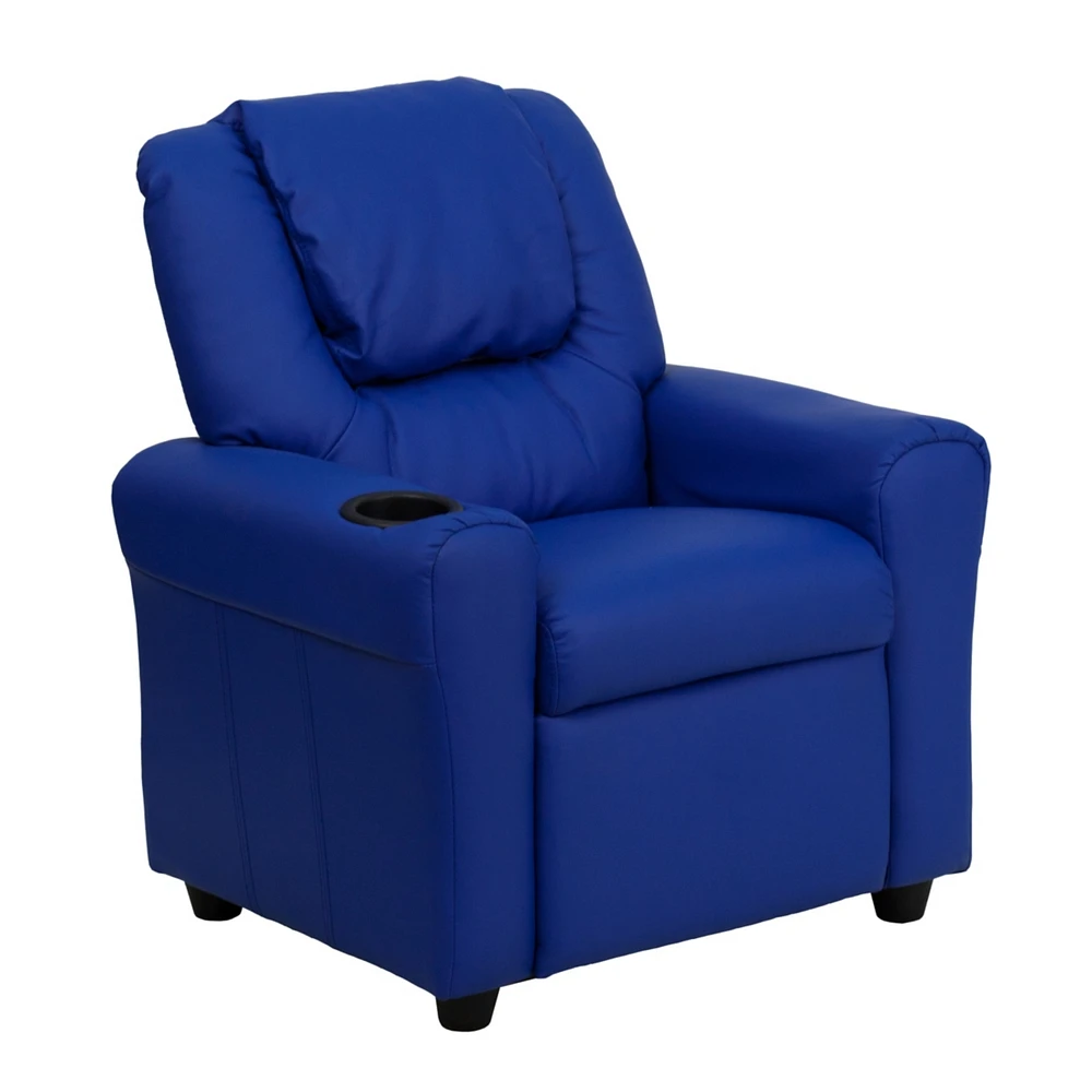 Contemporary Vinyl Kids Recliner With Cup Holder And Headrest