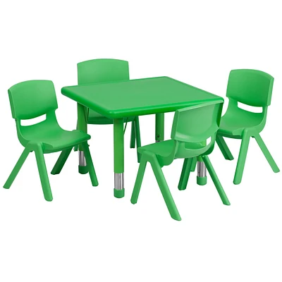 24'' Square Plastic Height Adjustable Activity Table Set With Chairs