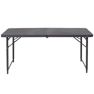 23.5''W X 48.25''L Height Adjustable Bi-Fold Dark Gray Plastic Folding Table With Carrying Handle
