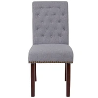 Hercules Series Light Gray Fabric Parsons Chair With Rolled Back, Accent Nail Trim And Walnut Finish